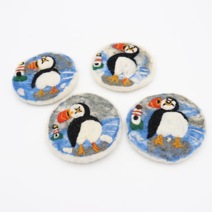 Handmade Wool Felt Puffin Coaster