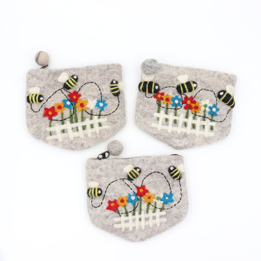 Busy Bumblebees Felt Wallet - Wool Felt Pouch Hand Carry Coin Purse
