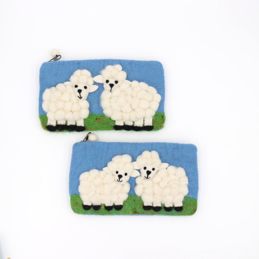Smiling Sheep Felt Wallet - Wool Felt Pouch Hand Carry Coin Purse