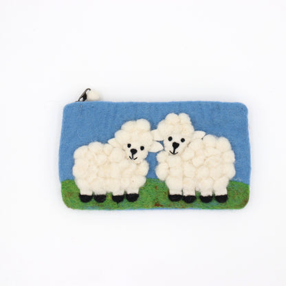 Smiling Sheep Felt Wallet - Wool Felt Pouch Hand Carry Coin Purse