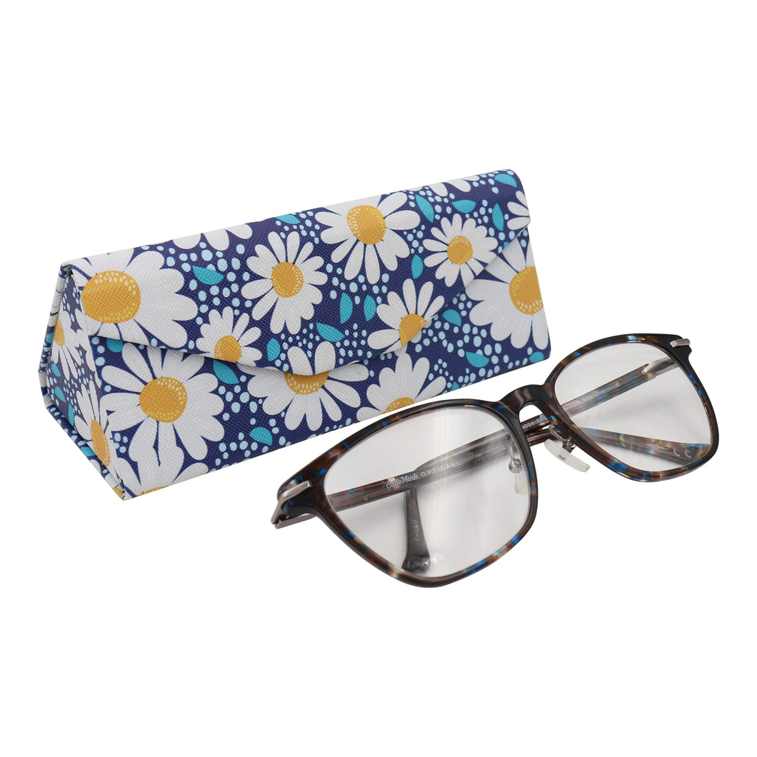 Chamomile Flower Eyewear Glasses Case - Eco Leather Magnetic Folding Hard Case for Sunglasses, Eyeglasses, Reading Glasses
