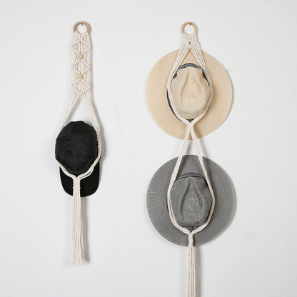 Boho Macrame Hat Display Wall Hanging - Handwoven Storage Organizer