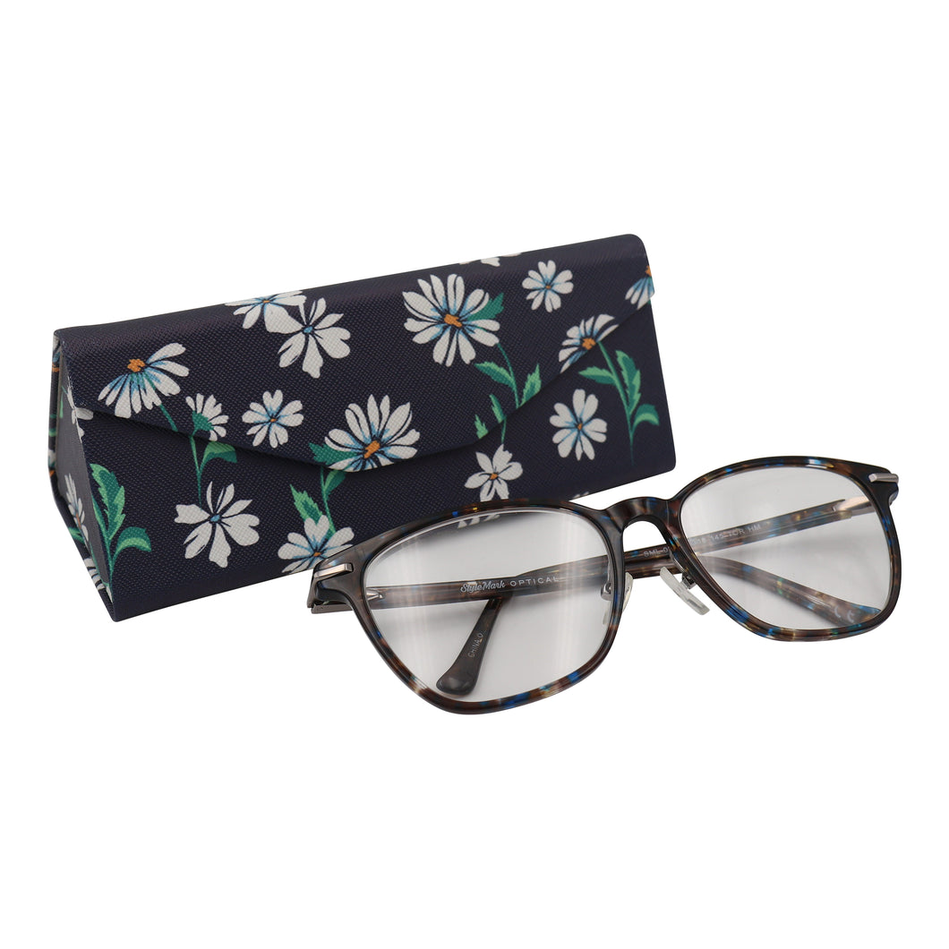 Daisy Flower Eyewear Glasses Case - Eco Leather Magnetic Folding Hard Case for Sunglasses, Eyeglasses, Reading Glasses