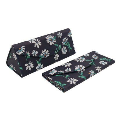 Daisy Flower Eyewear Glasses Case - Eco Leather Magnetic Folding Hard Case for Sunglasses, Eyeglasses, Reading Glasses