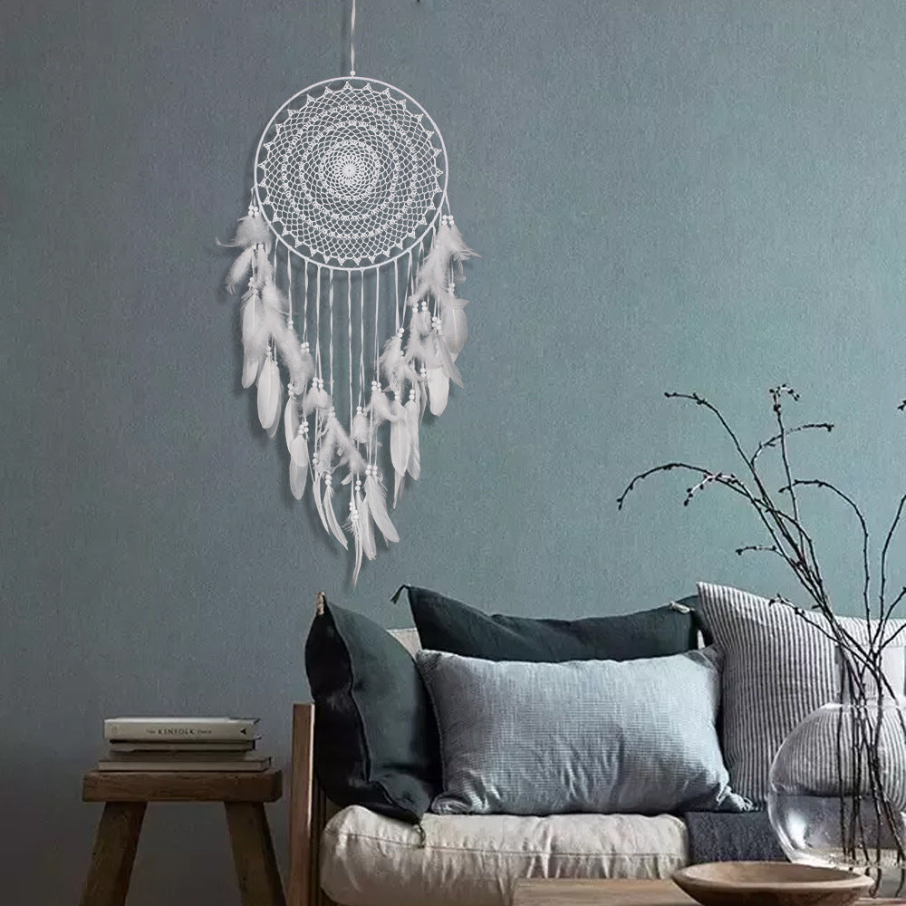 Feather Dream Catcher Macrame Wall Hanging Decoration - White