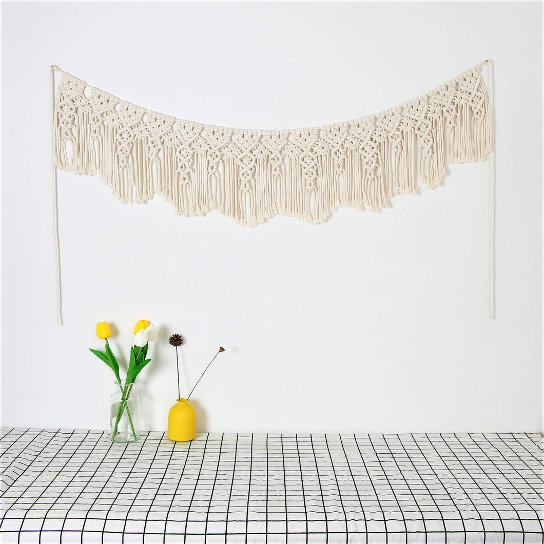 Hand Woven Cotton Macrame Wall Hanging Curtain Decor Banner - Ellie