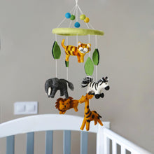Load image into Gallery viewer, Handmade Wool Felt Baby Mobile For Crib Nursery - Tiger, lion, Zebra, elephant Mobile Toys
