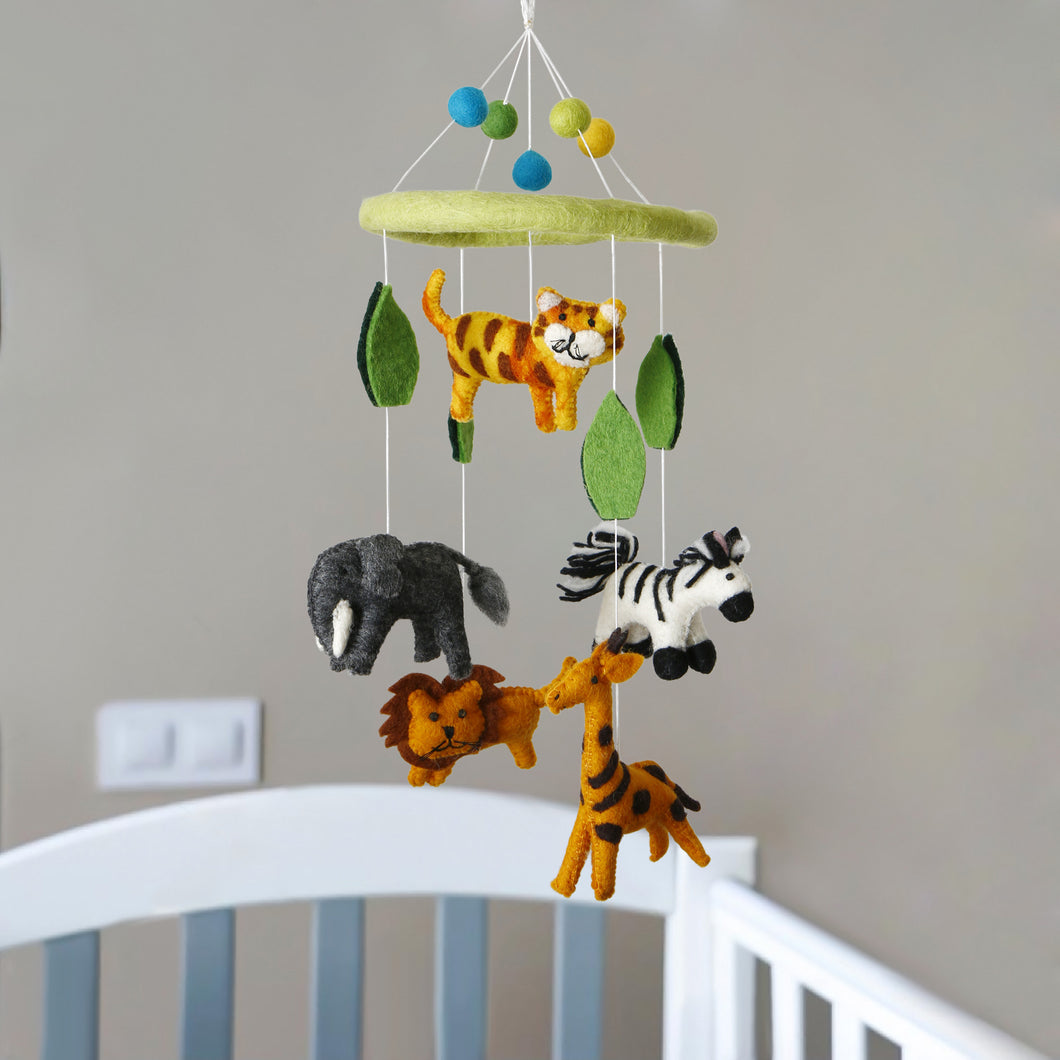 Handmade Wool Felt Baby Mobile For Crib Nursery - Tiger, lion, Zebra, elephant Mobile Toys