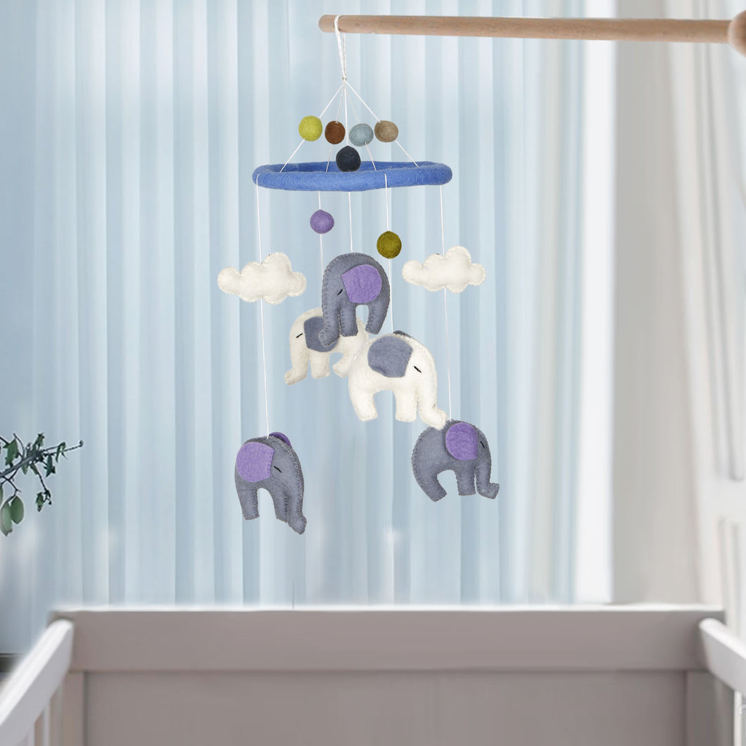 Handmade Animal Wool Felt Baby Mobile For Crib Children's & Nursery Room - Elephant