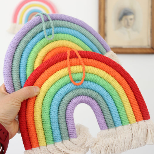 Hand-Woven Macrame Hanging Wall Decoration for Home - Rainbow with Short Tassel