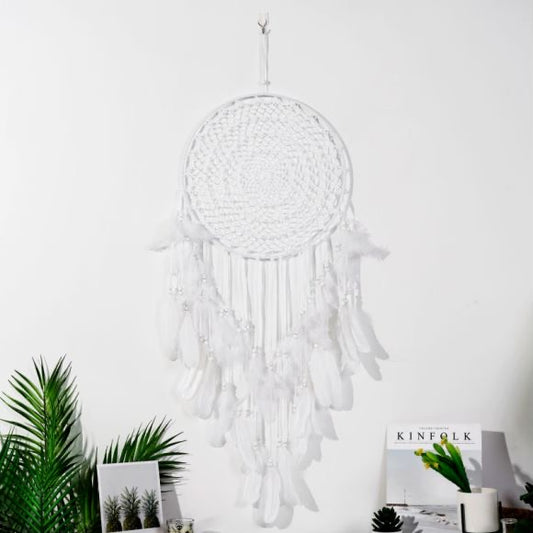 Feather Dream Catcher Macrame Wall Hanging Decoration - White