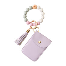 Load image into Gallery viewer, Silicone Beaded Tassel Bracelet Keychain - Card &amp; Coin Purse Wallet (Laura)
