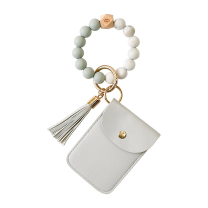 Silicone Beaded Tassel Bracelet Keychain - Card & Coin Purse Wallet (Laura)