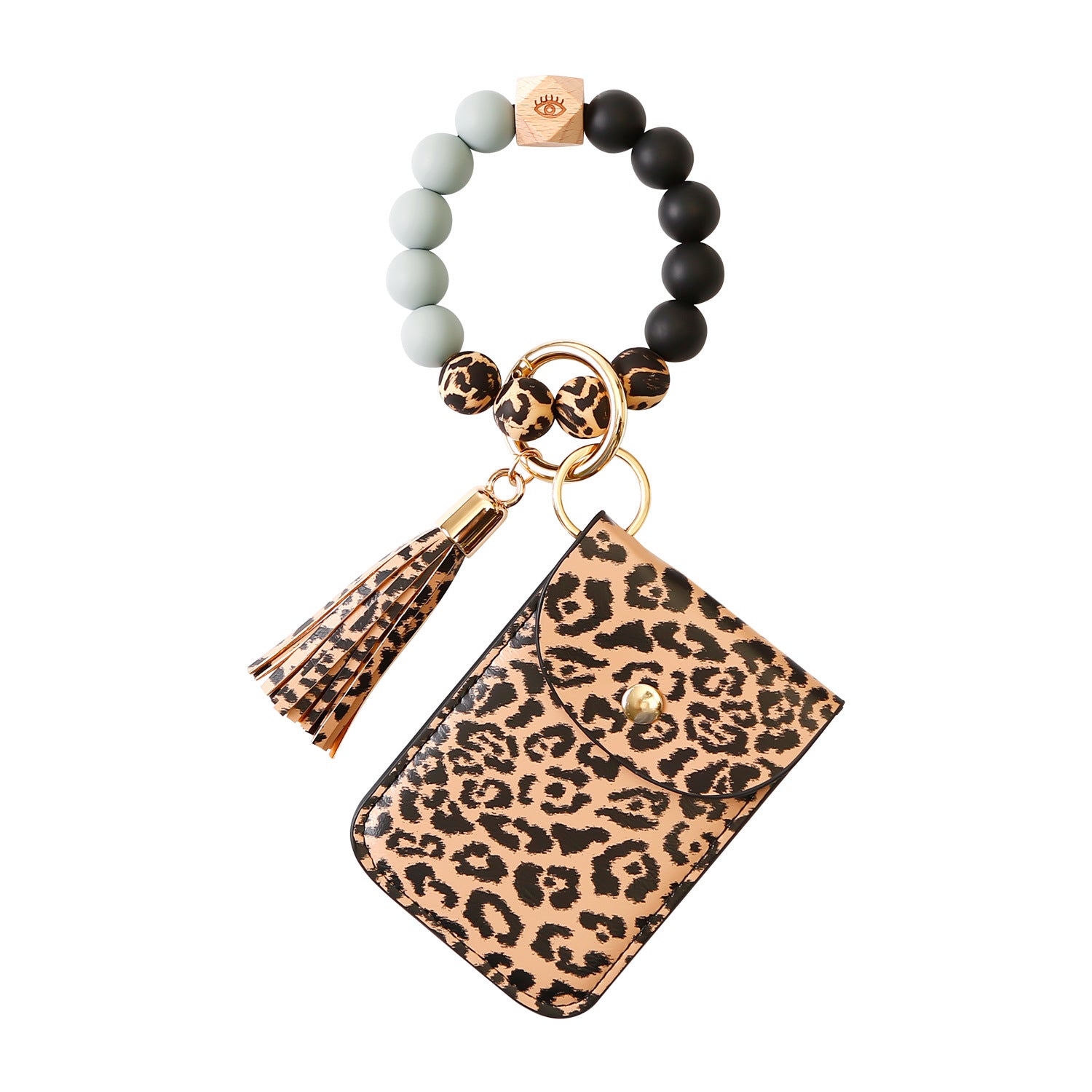 Bull Silicone Beads Bracelet Pu Leather Purse Leopard Print Tassel Cow  Wallet Keychain Silicone Beaded ID Card Holder Keychain - AliExpress