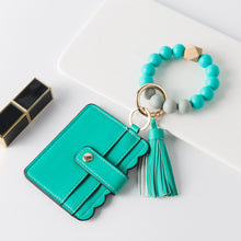 Load image into Gallery viewer, Silicone Beaded Tassel Bracelet Wristlet Bangle Keychain With Card Holder Wallet
