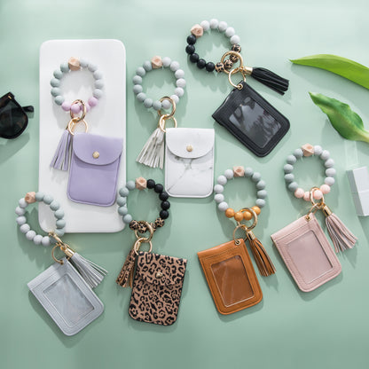 Silicone Beaded Tassel Bracelet Keychain - Card & Coin Purse Wallet (Laura)