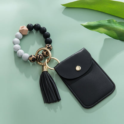 Silicone Beaded Tassel Bracelet Keychain - Card & Coin Purse Wallet (Laura)