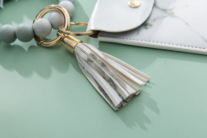 Silicone Beaded Tassel Bracelet Keychain - Card & Coin Purse Wallet (Laura)