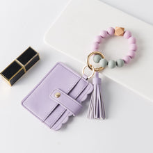 Load image into Gallery viewer, Silicone Beaded Tassel Bracelet Wristlet Bangle Keychain With Card Holder Wallet
