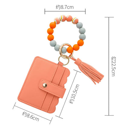 Silicone Tassel Beaded Bangle Wristlet Keychain Bracelet With Card Holder Wallet