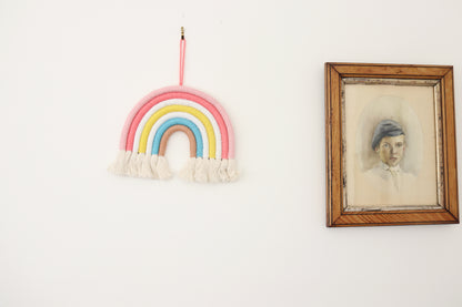 Hand-Woven Macrame Hanging Wall Decoration for Home - Rainbow with Short Tassel