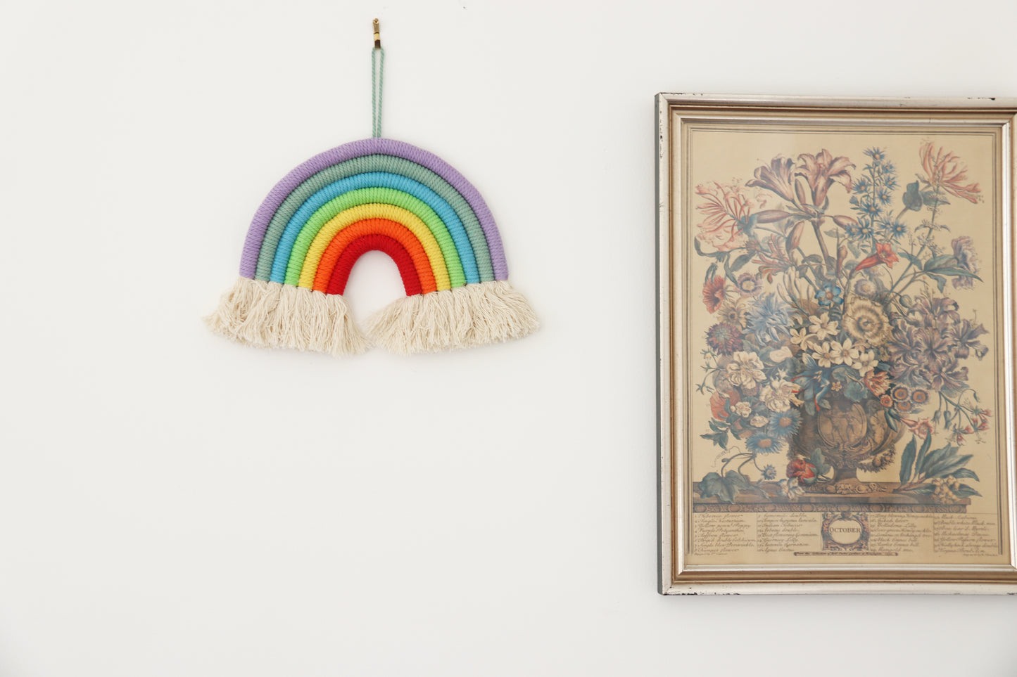 Hand-Woven Macrame Hanging Wall Decoration for Home - Rainbow with Short Tassel