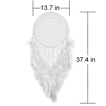 Feather Dream Catcher Macrame Wall Hanging Decoration - White