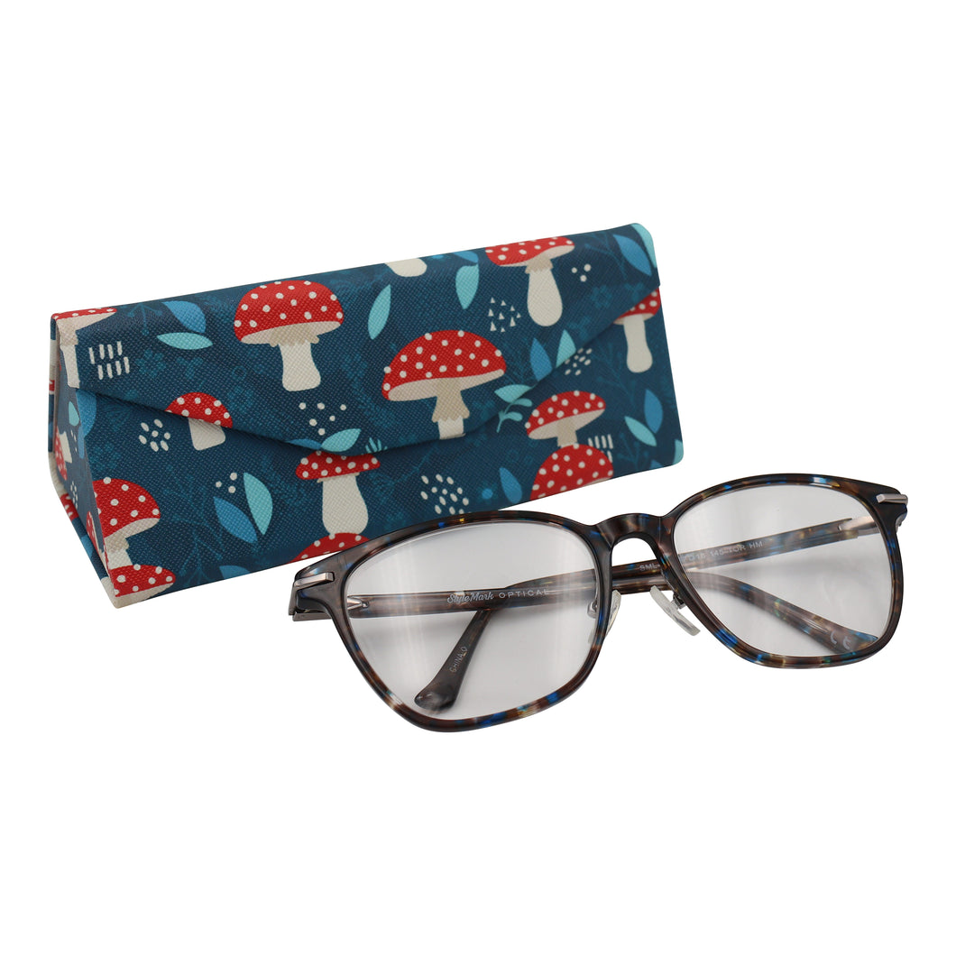 Mushroom Eyewear Glasses Case - Eco Leather Magnetic Folding Hard Case for Sunglasses, Eyeglasses, Reading Glasses
